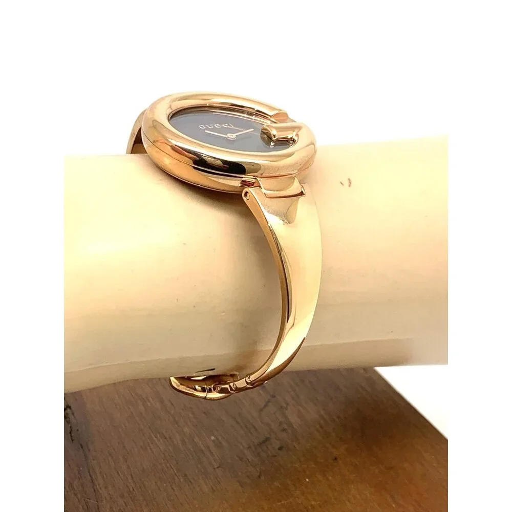 Gucci Women's Watch YA134509 Guccissima Swiss Quartz Rose Gold Black Dial 36mm